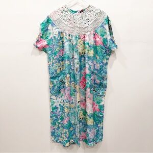 René Derhy Paris 1980 Floral Caftan House Dress Mumu Cottagecore Grannycore M